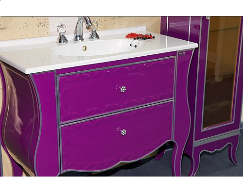 Приобрести Анжелика -100 Тумба сиреневая сусальное серебро с 2 ящ./столешница в магазине сантехники Santeh-Crystal.ru