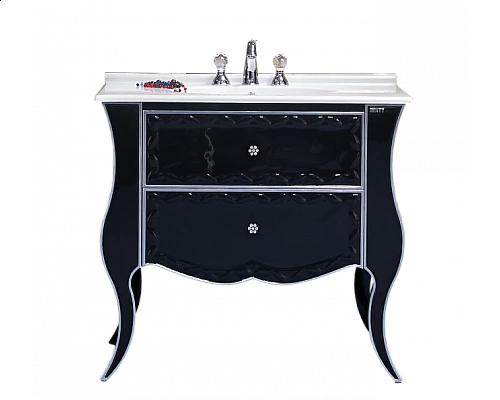 Приобрести Анжелика -100 Тумба черная с серебром с 2 ящ./столешница в магазине сантехники Santeh-Crystal.ru