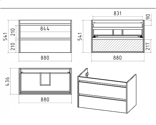 Приобрести BALATON - 90 Тумба подвесная с 2 ящ., комбинированный в магазине сантехники Santeh-Crystal.ru
