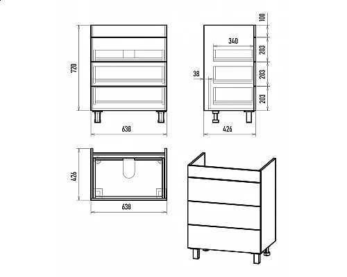 Заказать GLOSTER - 70 Тумба с 3 ящ. напольная, графит в магазине сантехники Santeh-Crystal.ru