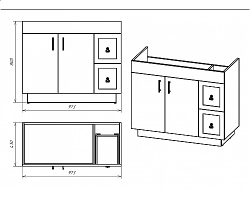 Купить Амбра -100 Тумба черная матовая с 2 ящ. в магазине сантехники Santeh-Crystal.ru