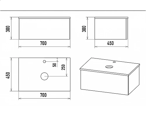 Заказать Ива - 70 Тумба подвесная Графит пленка 1 ящ в магазине сантехники Santeh-Crystal.ru