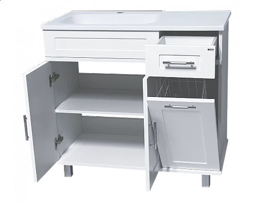 Купить Купер - 90 Тумба напольная с Б/К левая белая в магазине сантехники Santeh-Crystal.ru