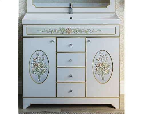 Заказать Milano - 80 Тумба с 4 ящиками бел.патина/декор в магазине сантехники Santeh-Crystal.ru