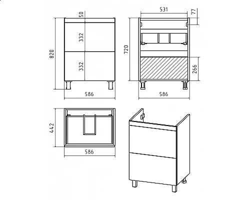 Заказать Атлантик - 60 Тумба напольная  с 2 ящ. закруг. края / раковина в магазине сантехники Santeh-Crystal.ru