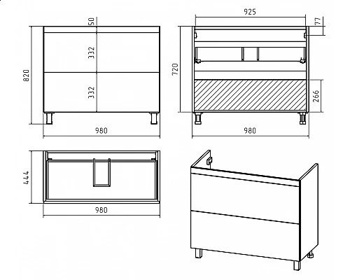 Заказать Атлантик -100 Тумба напольная  с 2 ящ. закруг. края / раковина в магазине сантехники Santeh-Crystal.ru