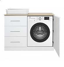 Респект -110 Тумба с 3 ящ. под стиральную машину левая (белая ПВХ/Дуб Тиссано) / раковина