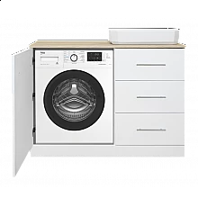 Респект -110 Тумба с 3 ящ. под стиральную машину правая (белая ПВХ/Дуб Тиссано) / раковина