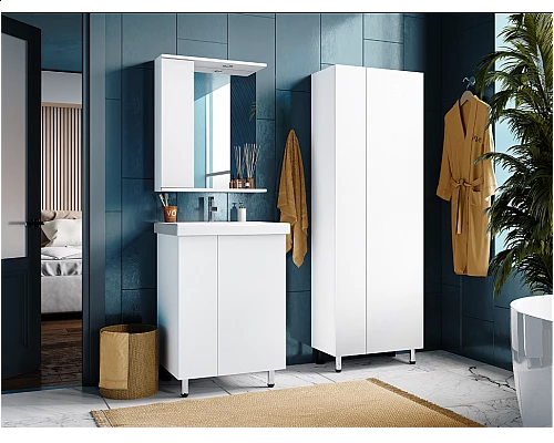 Купить Лира - 50 Зеркало-шкаф с 1 шкаф. правый белая эмаль в магазине сантехники Santeh-Crystal.ru