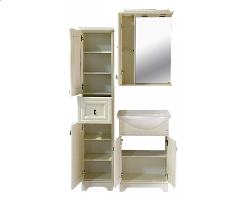 Купить Лувр - 60 Зеркало со шкафчиком, лев., слоновая кость в магазине сантехники Santeh-Crystal.ru