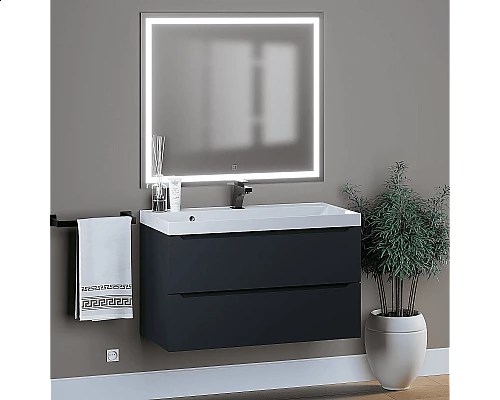 Купить Тумба под раковину для ванной комнаты Uperwood Tanos подвесная (90 см, черная) в магазине сантехники Santeh-Crystal.ru