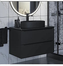 Комплект Тумба со столешницей для ванной Uperwood Tanos (80 см, черная/бук темный, с накладной раковиной Rome, цвет черный)