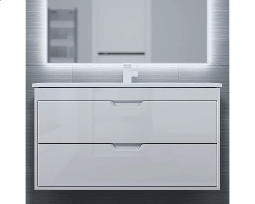 Купить Тумба с раковиной для ванной Uperwood Modul (100 см, подвесная, глянцевая, белая) в магазине сантехники Santeh-Crystal.ru