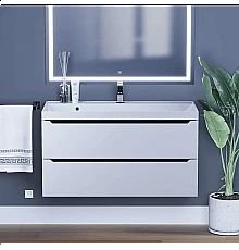 Тумба с раковиной для ванной Uperwood Tanos (100 см, подвесная, матовая, белая/графит)