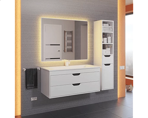 Заказать Тумба с раковиной для ванной Uperwood Modul (100 см, подвесная, матовая, белая/графит) в магазине сантехники Santeh-Crystal.ru