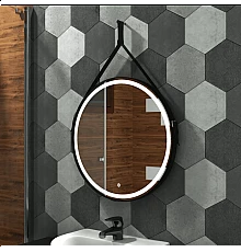 Зеркало для ванной с подсветкой Uperwood Round (65 см, LED подсветка, сенсор, черный ремень)