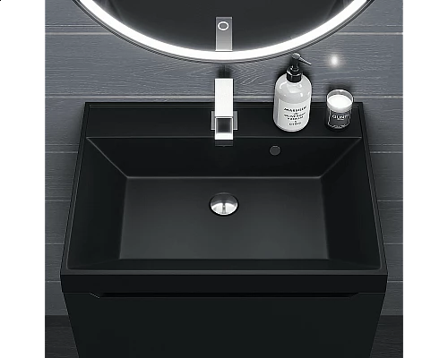 Купить Раковина кварцевая для ванной Uperwood Classic Quartz (60 см, черная матовая, уголь) в магазине сантехники Santeh-Crystal.ru