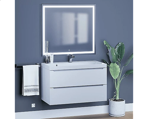 Купить Тумба с раковиной для ванной Uperwood Tanos (90 см, подвесная, матовая, белая) в магазине сантехники Santeh-Crystal.ru