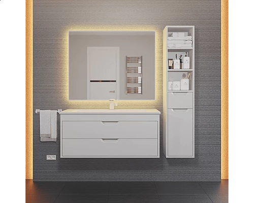 Заказать Тумба с раковиной для ванной Uperwood Modul (100 см, подвесная, матовая, белая) в магазине сантехники Santeh-Crystal.ru