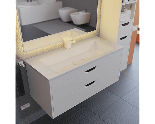 Заказать Тумба с раковиной для ванной Uperwood Modul (100 см, подвесная, матовая, белая/графит) в магазине сантехники Santeh-Crystal.ru