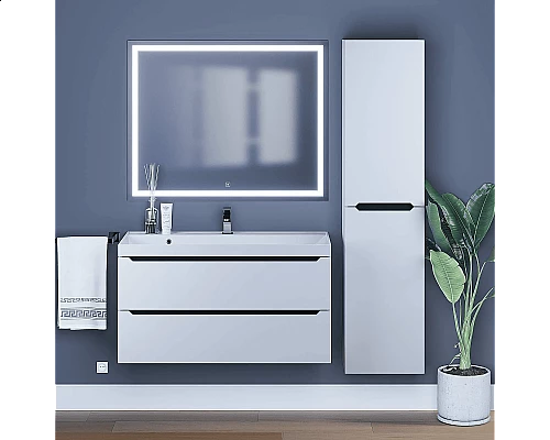 Приобрести Тумба с раковиной для ванной Uperwood Tanos (100 см, подвесная, матовая, белая/графит) в магазине сантехники Santeh-Crystal.ru