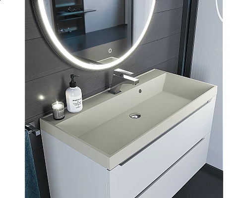 Приобрести Раковина кварцевая для ванной Uperwood Classic Quartz (90 см, бежевая матовая, лён) в магазине сантехники Santeh-Crystal.ru