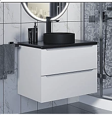 Комплект Тумба со столешницей для ванной Uperwood Tanos (70 см, белая/бук темный, с накладной раковиной Round, цвет черный)