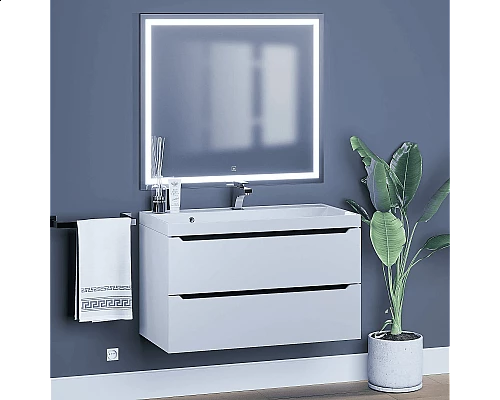 Купить Тумба под раковину для ванной комнаты Uperwood Tanos подвесная (90 см, белая/графит) в магазине сантехники Santeh-Crystal.ru