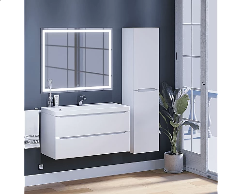 Купить Тумба с раковиной для ванной Uperwood Tanos (100 см, подвесная, матовая, белая) в магазине сантехники Santeh-Crystal.ru