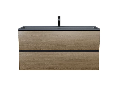 Заказать Тумба с раковиной для ванной Uperwood Barsa (100 см, раковина черная, подвесная тумба черная/дуб сонома) в магазине сантехники Santeh-Crystal.ru