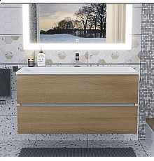 Тумба под раковину для ванной Uperwood Barsa (100 см, подвесная, белая/дуб сонома)