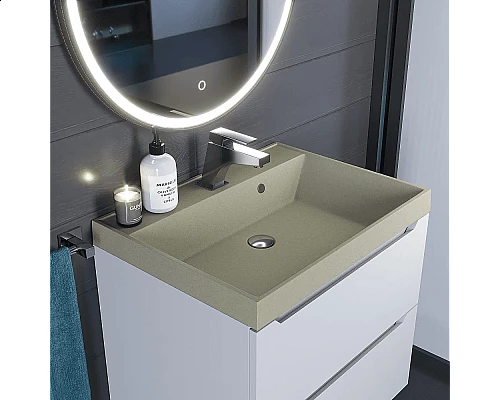 Приобрести Раковина кварцевая для ванной Uperwood Classic Quartz (60 см, бежевая матовая, десерт) в магазине сантехники Santeh-Crystal.ru