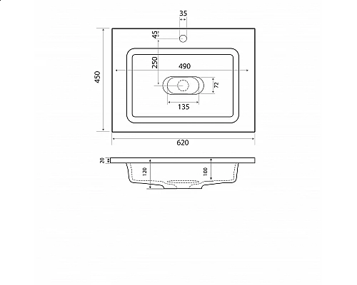 Приобрести Раковина для ванной полувстраиваемая Uperwood Modul (65 см, прямоугольная) в магазине сантехники Santeh-Crystal.ru