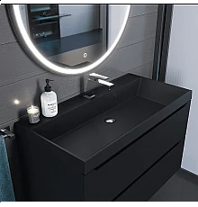 Раковина кварцевая для ванной Uperwood Classic Quartz (90 см, черная матовая, уголь)