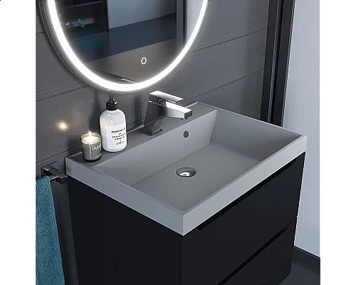 Приобрести Раковина кварцевая для ванной Uperwood Classic Quartz (60 см, серая матовая, платина) в магазине сантехники Santeh-Crystal.ru