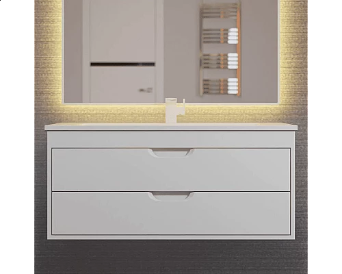 Заказать Тумба с раковиной для ванной Uperwood Modul (100 см, подвесная, матовая, белая) в магазине сантехники Santeh-Crystal.ru