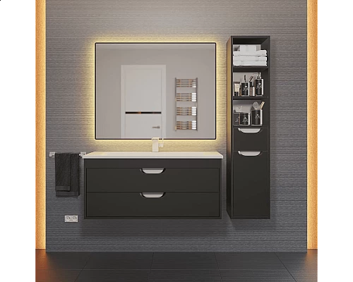 Купить Тумба с раковиной для ванной Uperwood Modul (100 см, подвесная, матовая, черная) в магазине сантехники Santeh-Crystal.ru