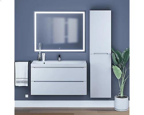 Купить Тумба с раковиной для ванной Uperwood Tanos (100 см, подвесная, матовая, белая) в магазине сантехники Santeh-Crystal.ru