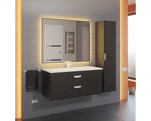 Купить Тумба с раковиной для ванной Uperwood Modul (100 см, подвесная, матовая, черная) в магазине сантехники Santeh-Crystal.ru