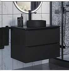 Комплект Тумба со столешницей для ванной Uperwood Tanos (70 см, черная/бук темный, с накладной раковиной Round, цвет черный)
