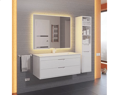 Заказать Тумба с раковиной для ванной Uperwood Modul (100 см, подвесная, матовая, белая) в магазине сантехники Santeh-Crystal.ru