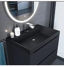 Раковина кварцевая для ванной Uperwood Classic Quartz (70 см, черная матовая, уголь)