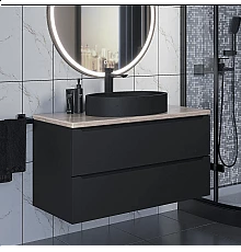 Комплект Тумба со столешницей для ванной Uperwood Tanos (100 см, черная/бук светлый, с накладной раковиной Rome, цвет черный)