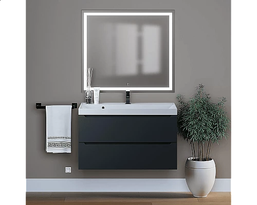 Купить Тумба под раковину для ванной комнаты Uperwood Tanos подвесная (90 см, черная) в магазине сантехники Santeh-Crystal.ru