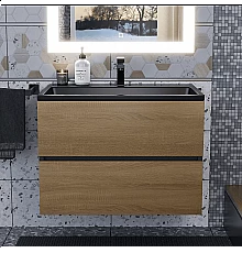 Тумба под раковину для ванной Uperwood Barsa (70 см, подвесная, черная/дуб сонома)