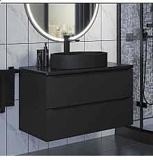 Комплект Тумба со столешницей для ванной Uperwood Tanos (90 см, черная/бук темный, с накладной раковиной Rome, цвет черный)