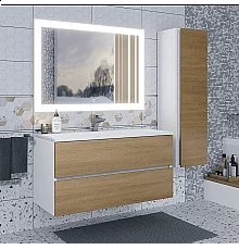 Тумба с раковиной для ванной Uperwood Barsa (100 см, раковина белая, подвесная тумба белая/дуб сонома)