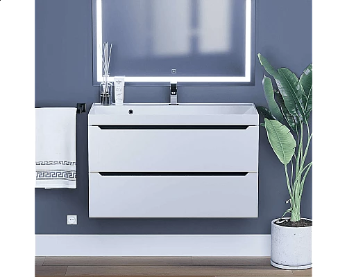 Приобрести Тумба с раковиной для ванной Uperwood Tanos (90 см, подвесная, матовая, белая/графит) в магазине сантехники Santeh-Crystal.ru