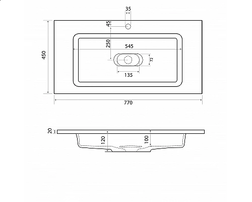 Купить Раковина для ванной полувстраиваемая Uperwood Modul (80 см, прямоугольная) в магазине сантехники Santeh-Crystal.ru