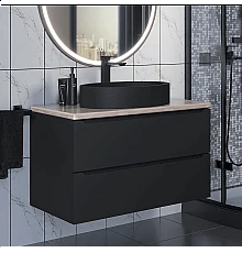 Комплект Тумба со столешницей для ванной Uperwood Tanos (90 см, черная/бук светлый, с накладной раковиной Rome, цвет черный)